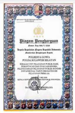 Polresta Gowa Raih Penghargaan Pelayanan Prima dari Kapolri, Bukti Komitmen Hadirkan Layanan Publik Berkualitas